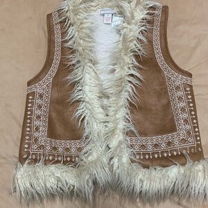 Flying Tomatoes NWT Faux Leather, Faux Shearling Trim Tan Vest